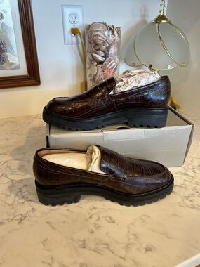NWT Everlane The Lug Loafer in Brown Crocodile Lugged Sole Leather Shoe 8.5